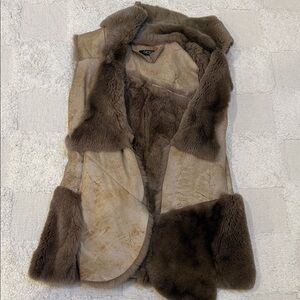 LIKE NEW GENUINE REX RABBIT FUR Brown patchwork Vest